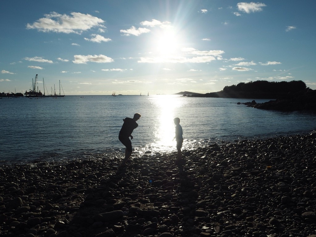 Stone skimming St Mary's beach