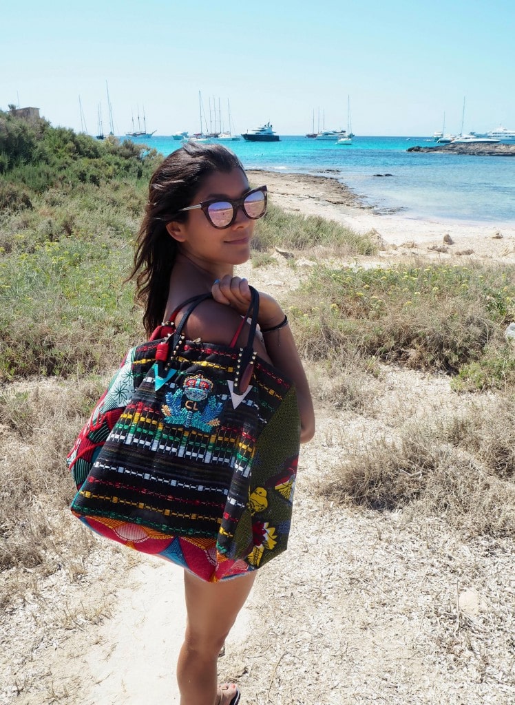 Bonnie Rakhit Christian Louboutin beach bag Formentera beach