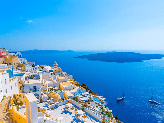 Santorini landscape shot, anchored cruise