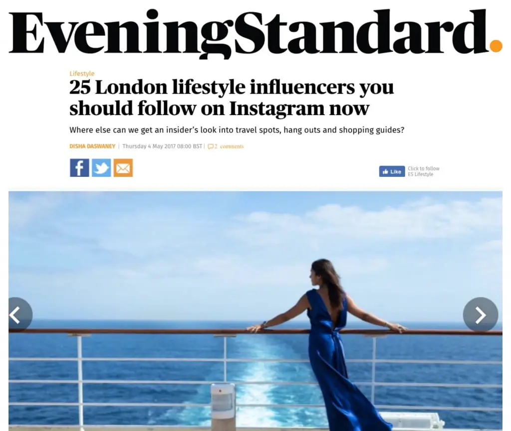 London Evening Standard top 25 Influencers to follow on Instagram - April 17