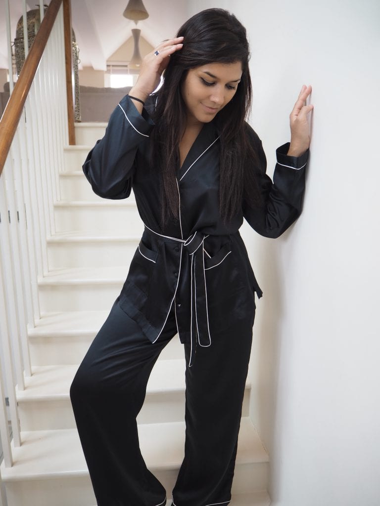 Bonnie-Rakhit-style-traveller-Balance-me-beauty-retreat-figleaves-ck-rock-black-silk-luxury-pyjamas