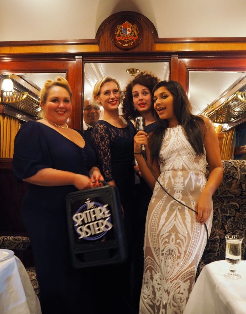 Spitfire sisters on board the belmond train burlesque retro