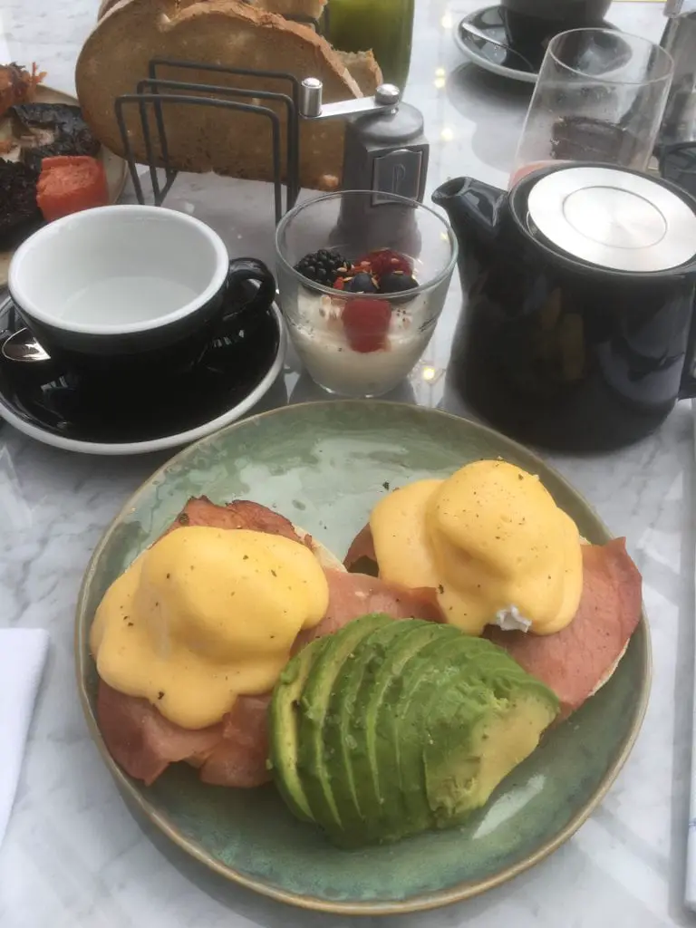The curtain hotel rooftop breakfast avocado and eggs benedict