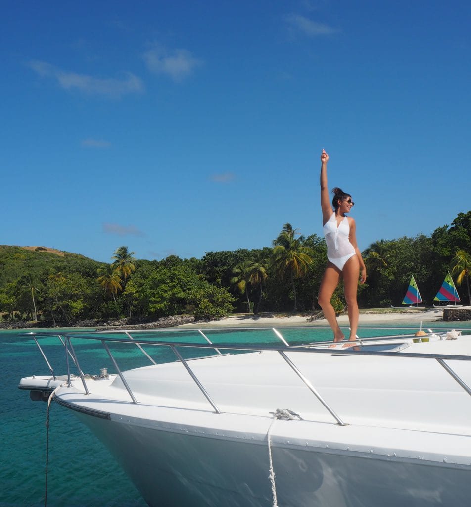 The Style Traveller Bonnie Rakhit melissa odabash swimsuit girl on a yacht