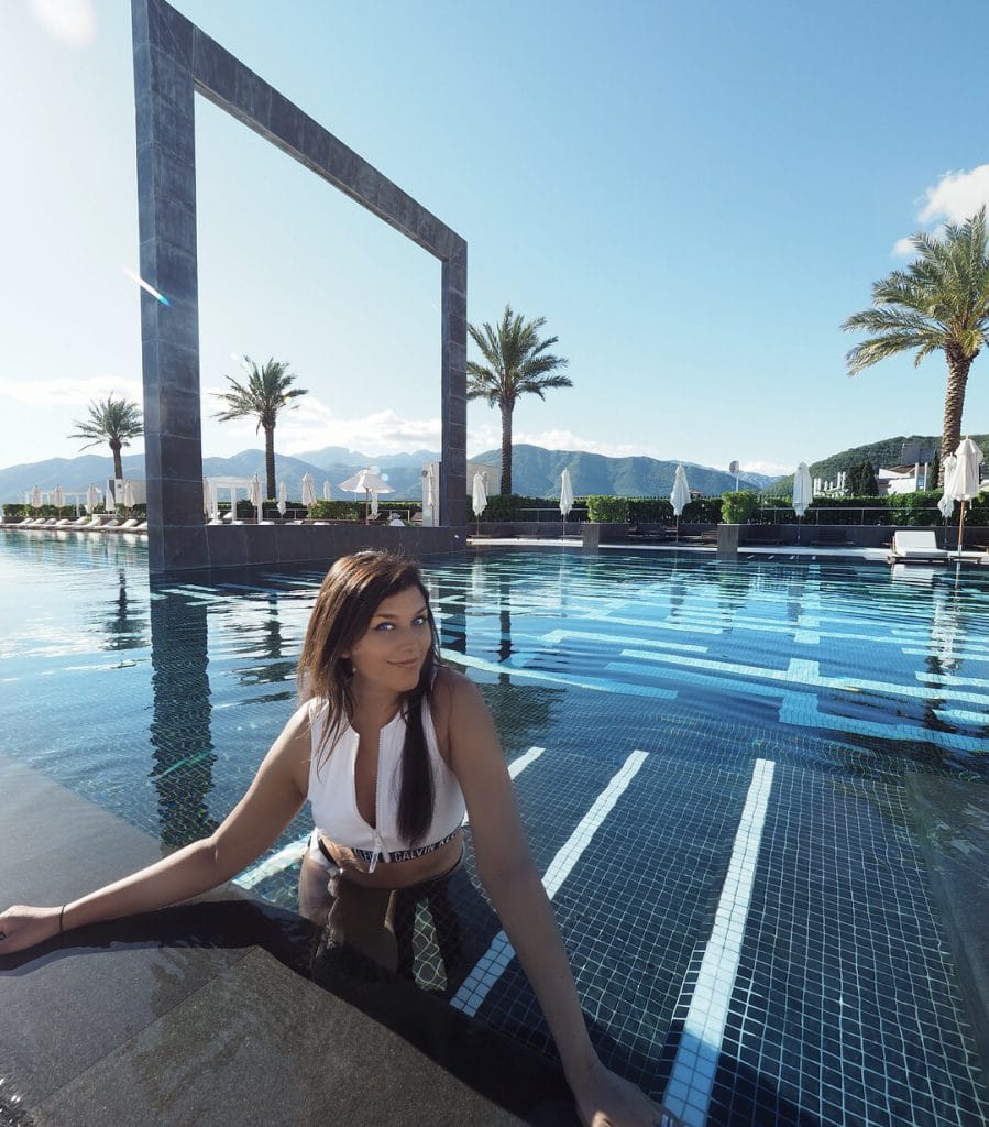 Bonnie Rakhit Style Traveller at Regent porto Montenegro luxury hotel beautiful infinity pool