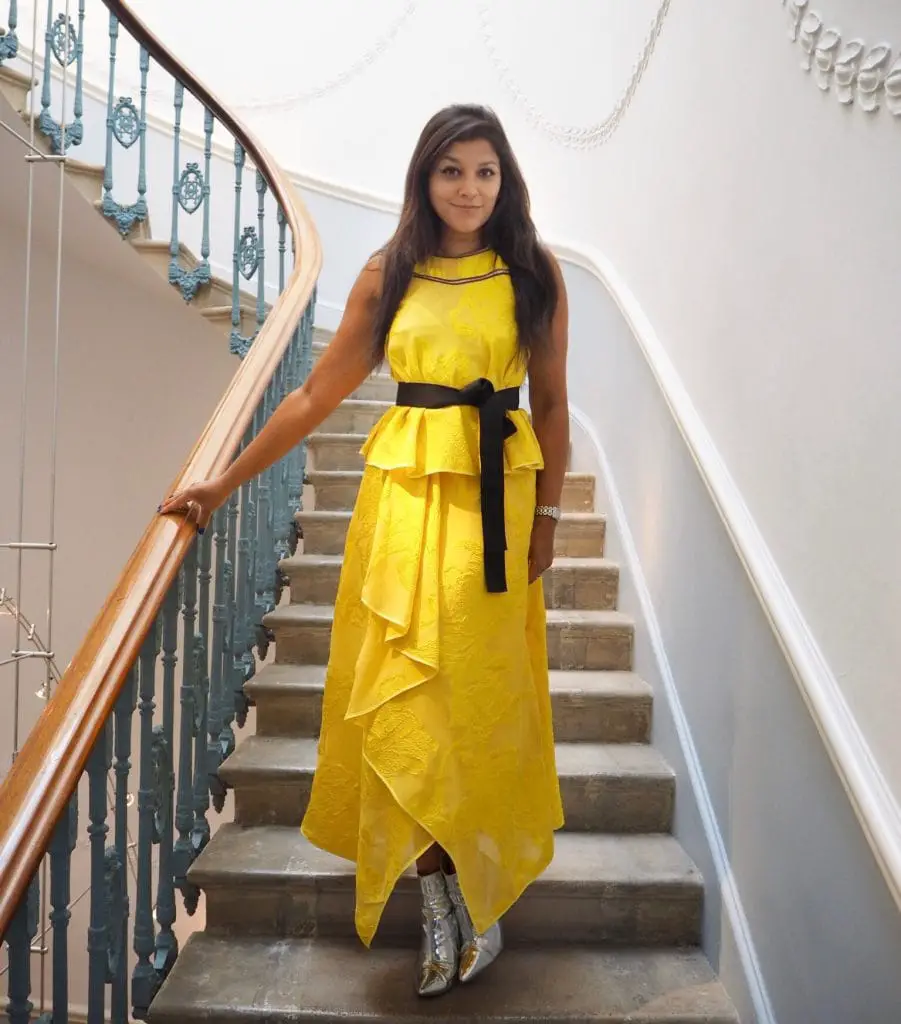 Amanda wakeley Evie de haan royal academy 250th anniversary pop up party Bonnie Rakhit yellow outfit