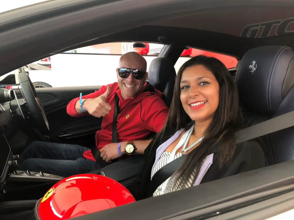Bonnie Rakhit Goodwood festival of speed with Ferrari sports cars vip pass female racing driver experience