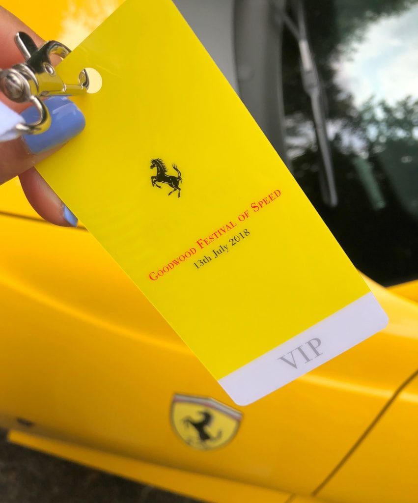 Bonnie Rakhit Goodwood festival of speed with Ferrari sports cars vip pass