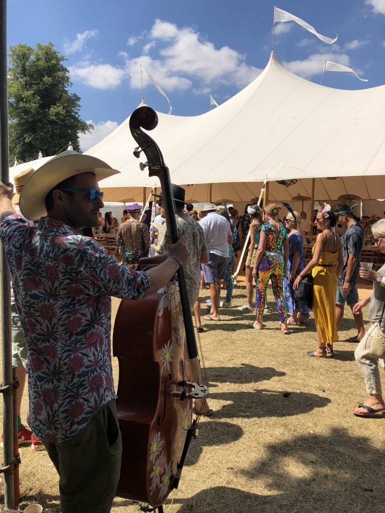 amazing banquet lunch tables at Wilderness Festival Lyles double bass