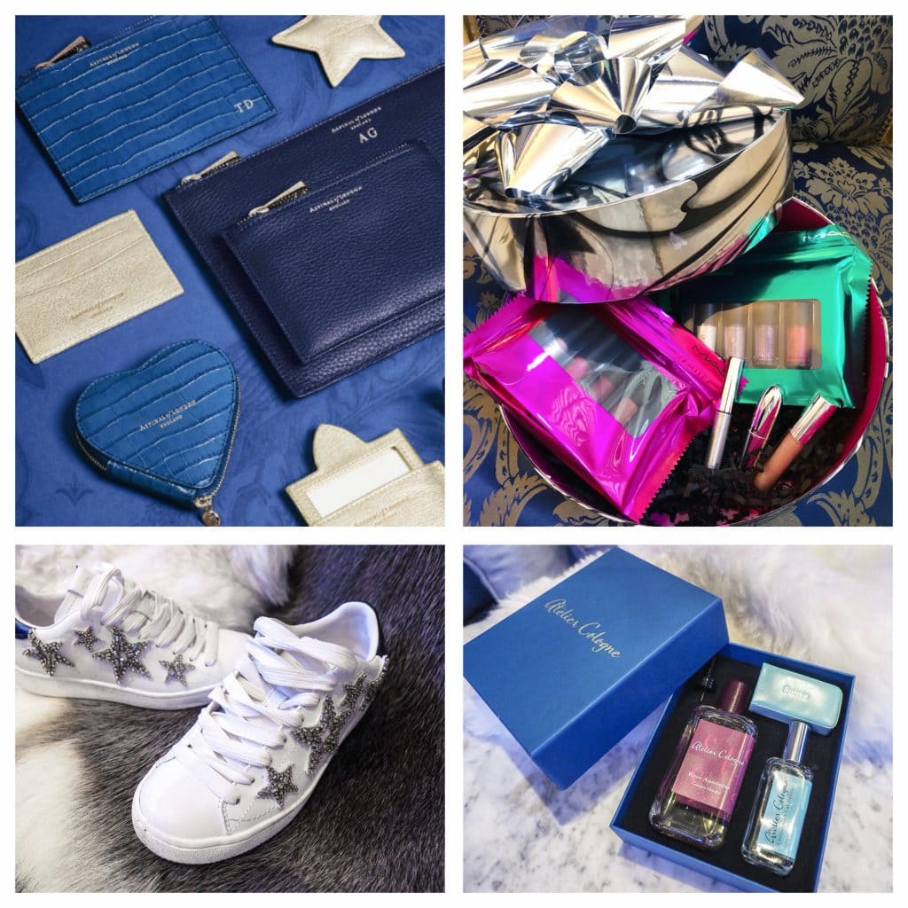 Aspinal embossed pieces, mac gift box, atelier cologne travel box and coach star trainers best xmas gifts for girls