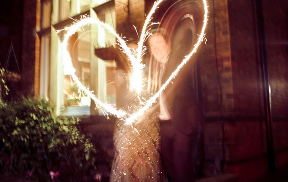 Wedding day sparklers heart