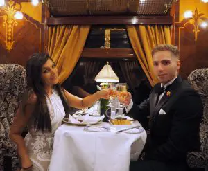 dinner on board the Belmond British Pullman and Orient Express