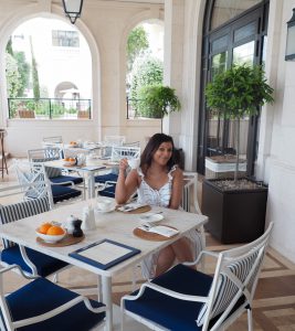 Bonnie Rakhit Style Traveller at Regent porto Montenegro breakfast goals