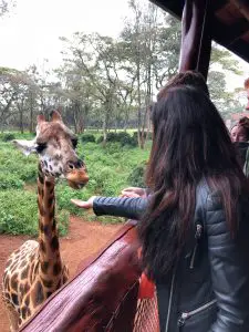 Bonnie Rakhit at Fairmont Nairobi at the giraffe feeding park