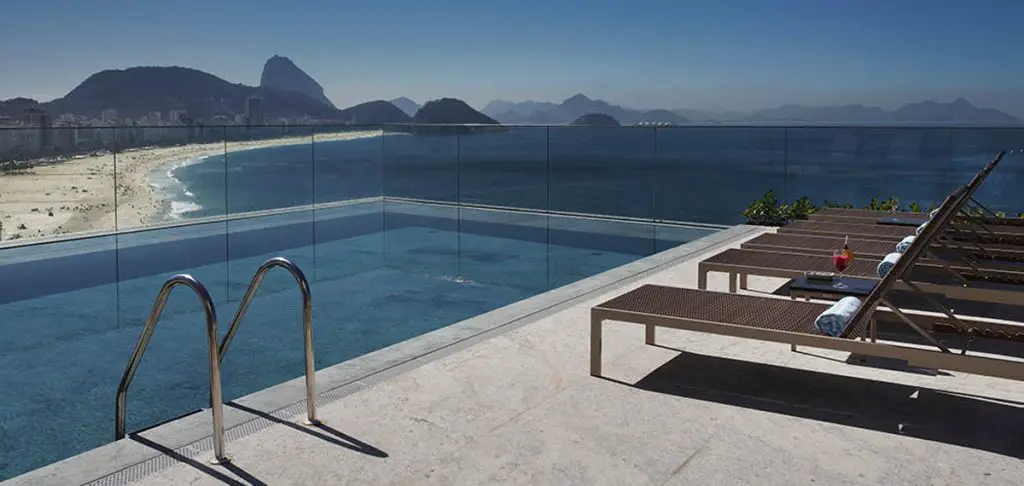 Copacabana-Beach-Rio rooftop swimming pool view from Miramar by windsor preffered hotels