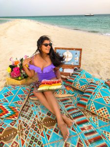 Bonnie Rakhit ritz carlton bahrain boat trip, secluded beach picnic what to do in bahrain