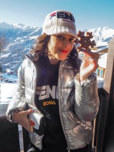 Bonnie Rakhit Fendi ski wear Verbier ski outfits revolve jacket