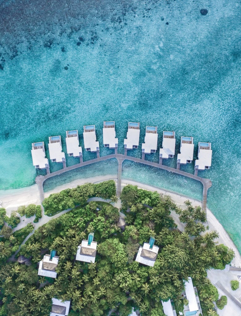 Aerial View Lagoon & Tree Houses Aerial view Amilla fushi best maldives resorts Leo di Caprio