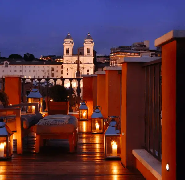 Rome's Most Stylish Italian Town House Hotel - Portrait Roma suite terrace at night