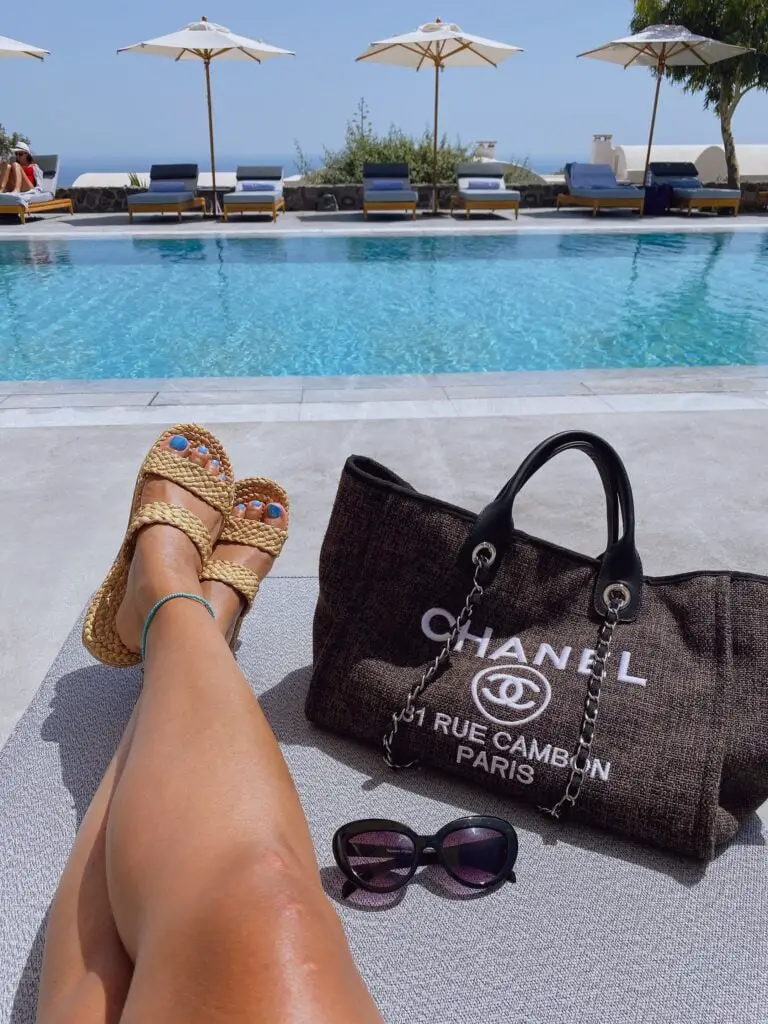 pool side lounging at Vedema Santorini - celeb favourite hotel