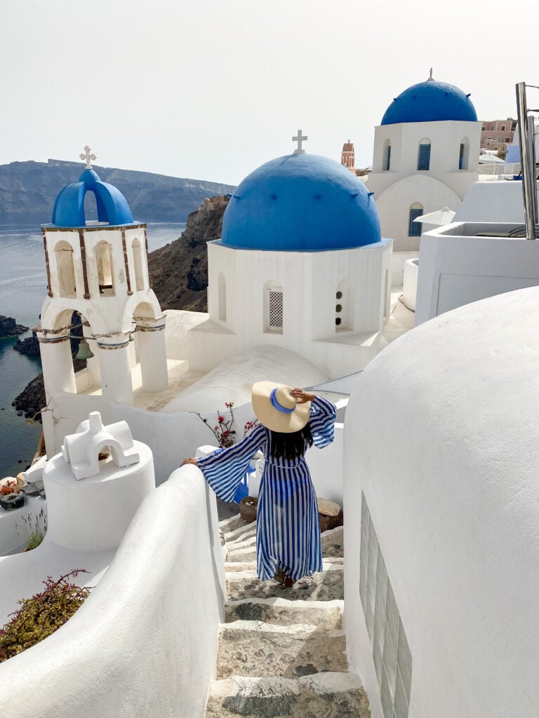 three blue domes church santorini Bonnie Rakhit