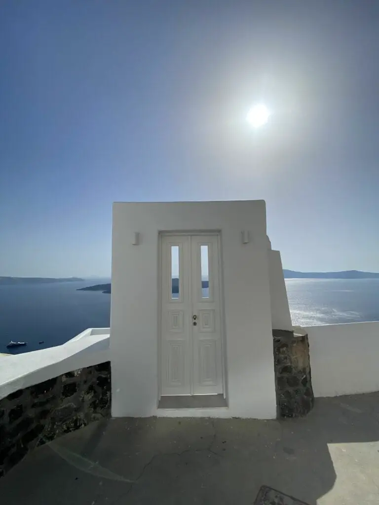 beautiful white doors of Santorini Thira Fira