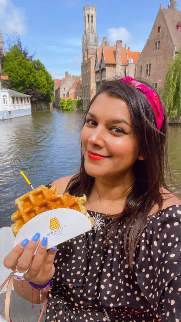 Enchanted princess day 1 Bruges Bonnie Rakhit eats Belgian waffles