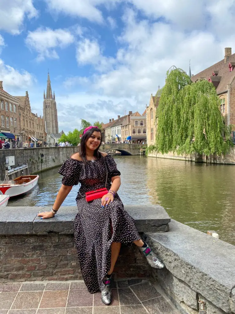 Enchanted princess day 1 Bruges stop Bonnie Rakhit on the lovers bridge