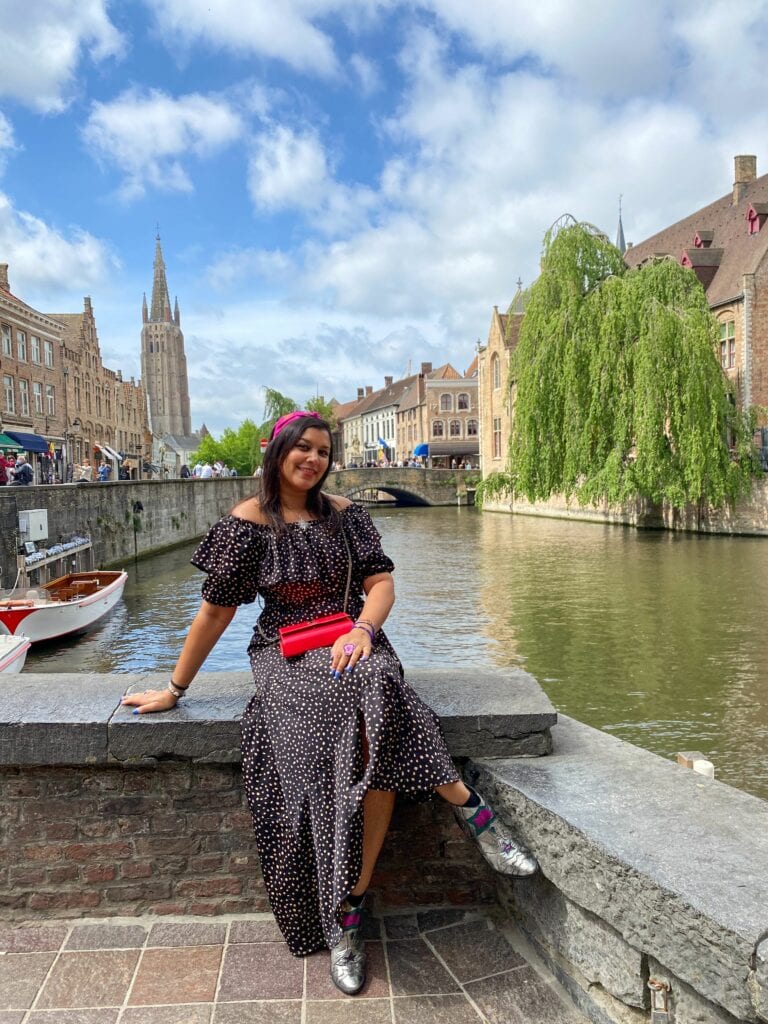 Enchanted princess day 1 Bruges stop Bonnie Rakhit on the lovers bridge