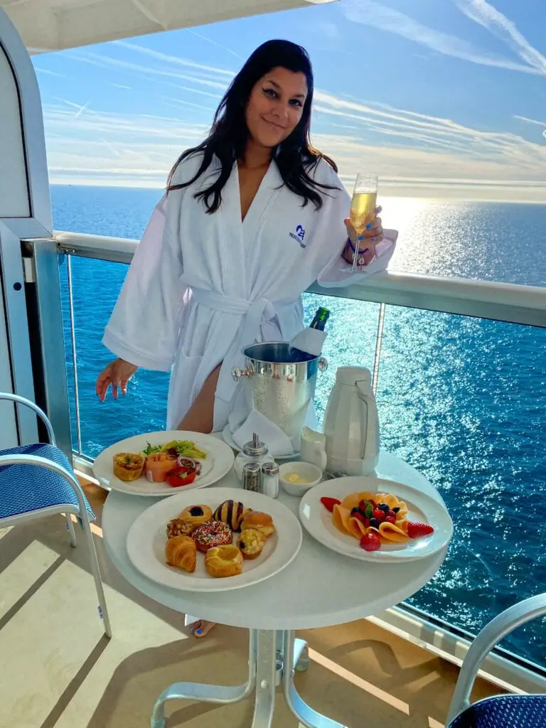 Bonnie Rakhit champagne breakfast at sea - Enchanted Princess Princess Cruises