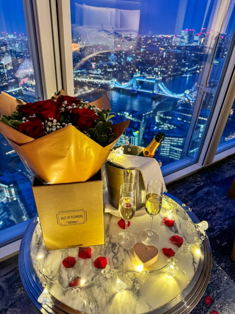valentines package London Shangri La at the shard Tower bridge champagne